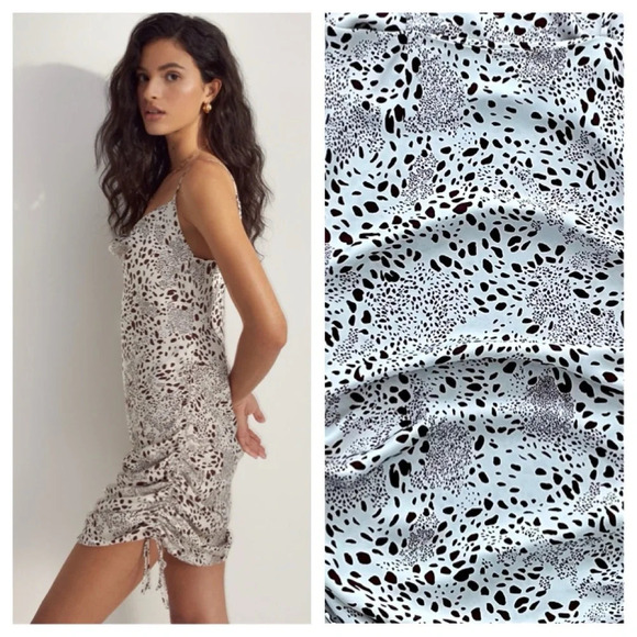 Wilfred Aritzia Only Ruched Slip Dress Birch Bitter Chocolate Leopard Print XS - Picture 2 of 8